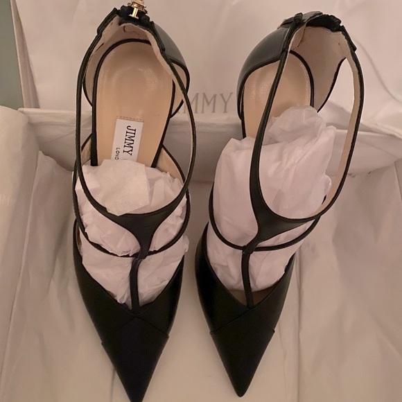 🌻HP🌻 Jimmy Choo 100mm Saoni T-Strap Zip Pump Black 9.5 - Picture 10 of 16